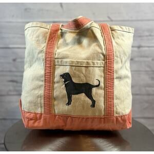 Canvas Tote Bag Peach Trim Black Dog Print Medium 100% Cotton